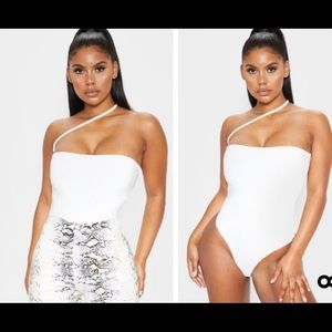 White asymmetric strap bodysuit